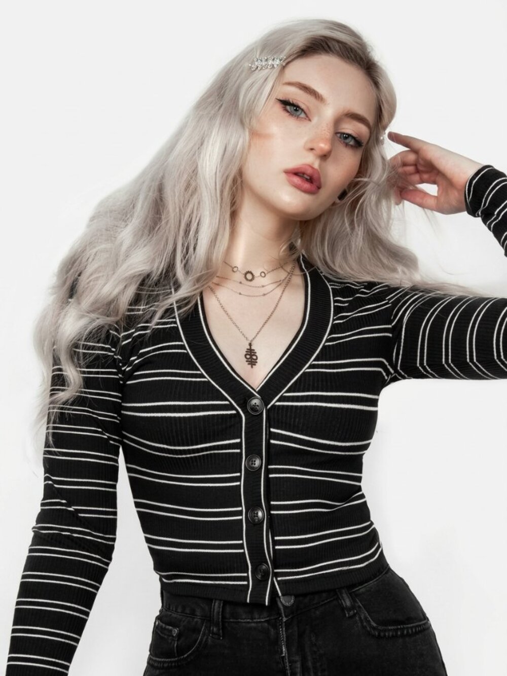 DISTURBIA Slash striped cropped cardi size US4
